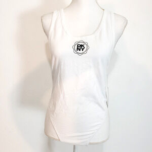 NEW!! DKNY Womens SIZE L White LOGO Stretchy Sleeveless Bodysuit Tank Top